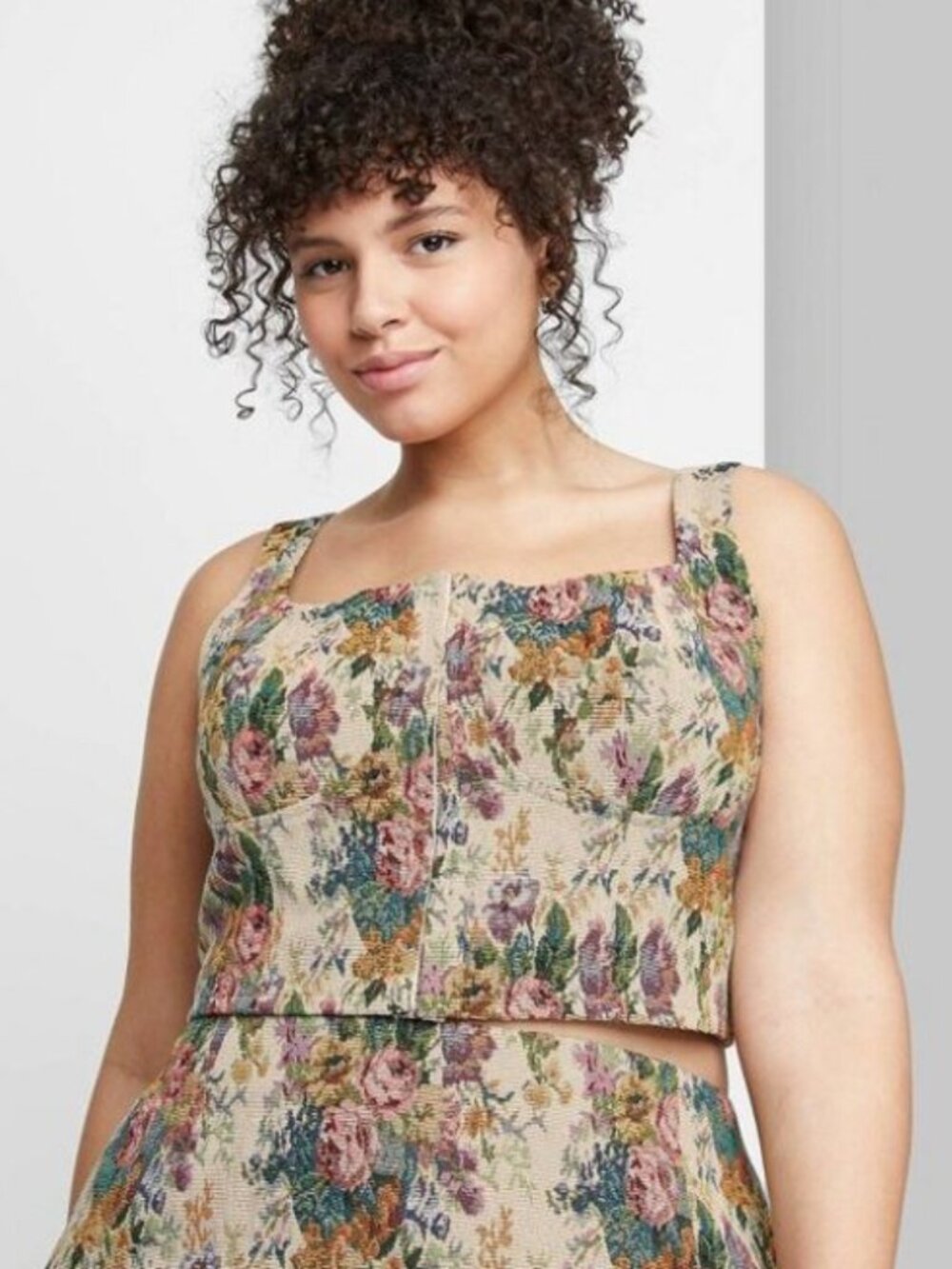 Wild Fable Ivory Tapestry Jacquard Crop Top L